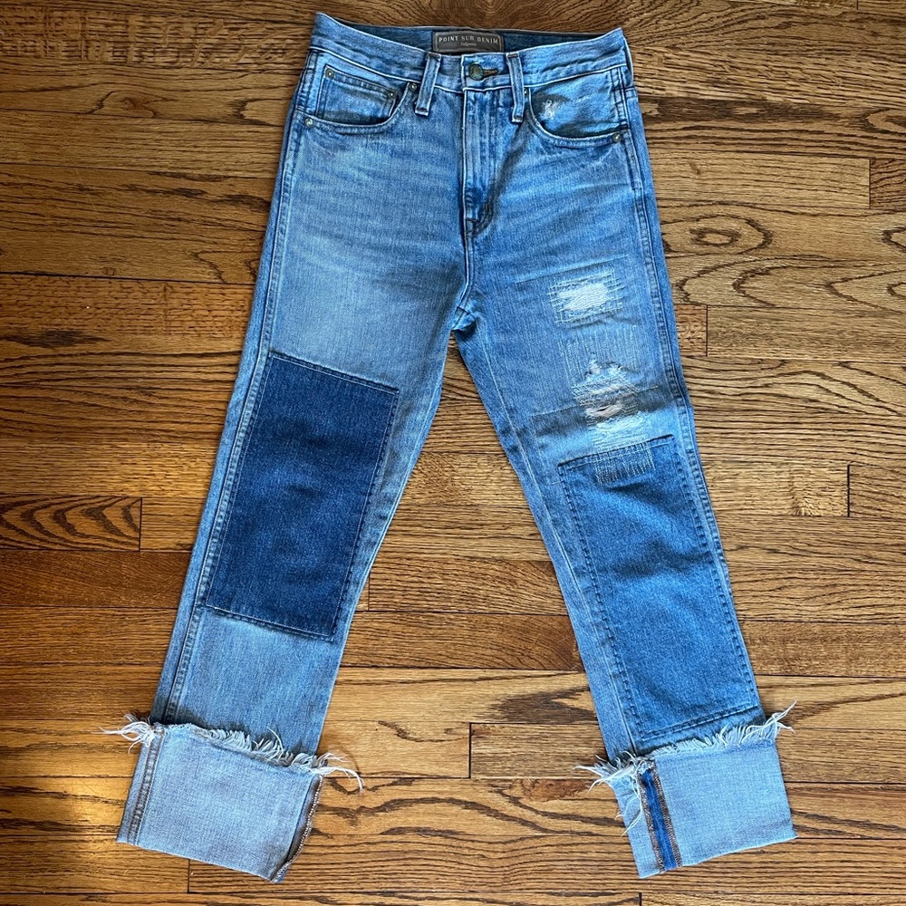 J.Crew Point Sur Patchwork denim crop jeans EUC!